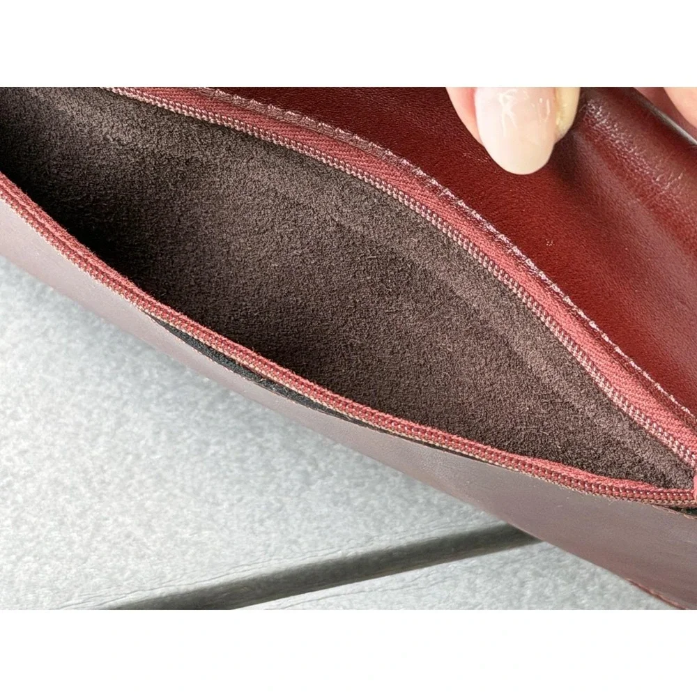 Vintage Leather Envelope Clutch W/ Wrist Strap Brown Minimalist Y2K